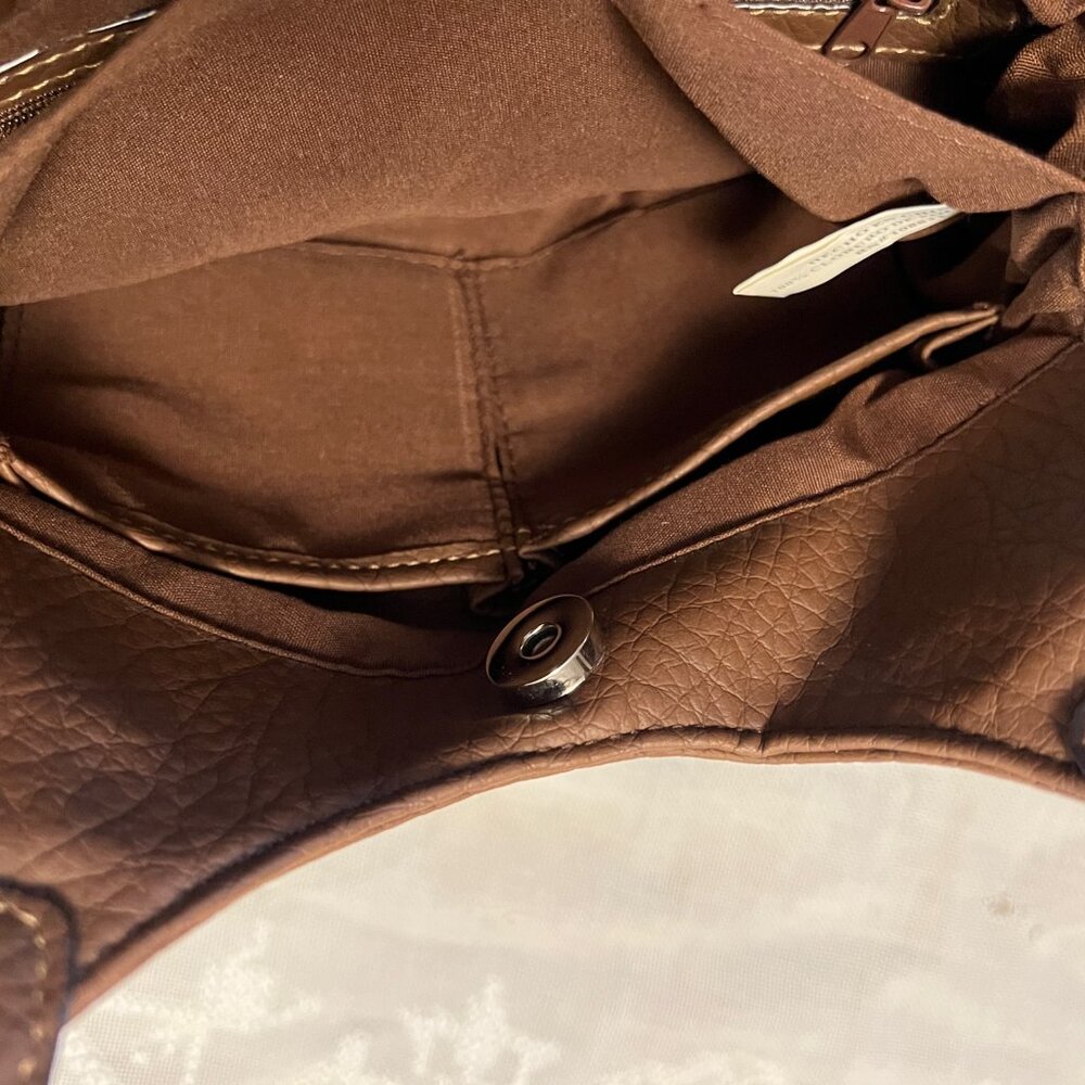 Rosetti New York Woman's Faux Leather double handle shoulder bag. Textured Brown - Picture 5 of 10